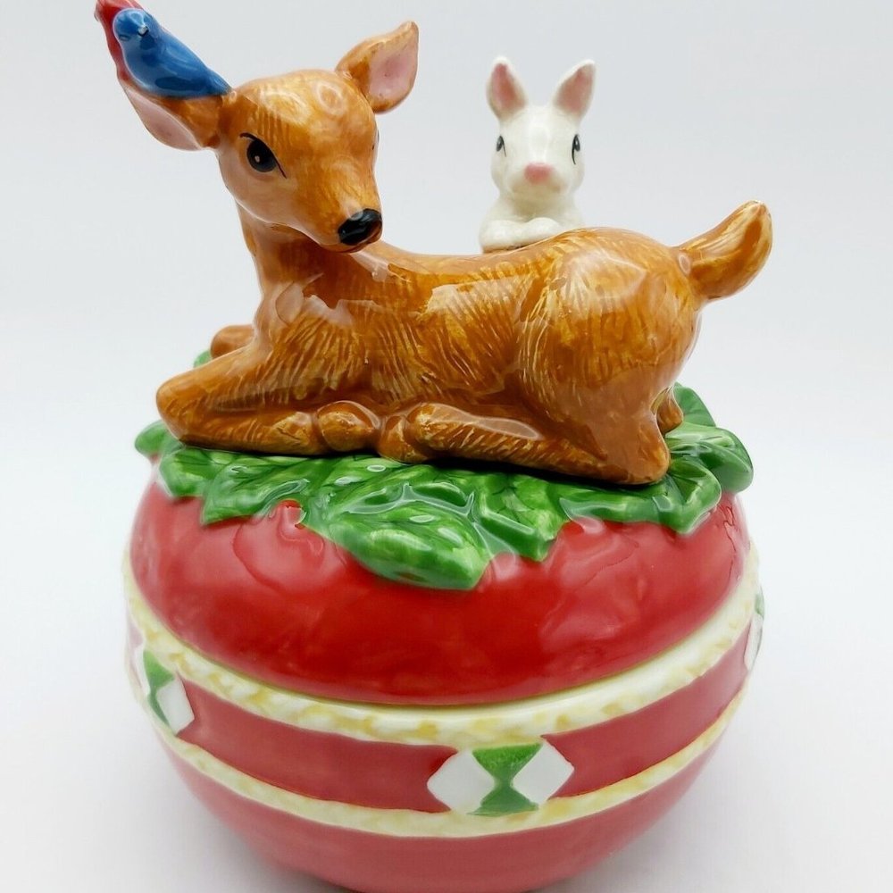 Studio Nova Woodland Holly Santa Covered Christmas Dish Deer Bunny Figurine